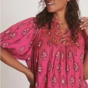 Anthropologie Pink and Red Patterned Blouse